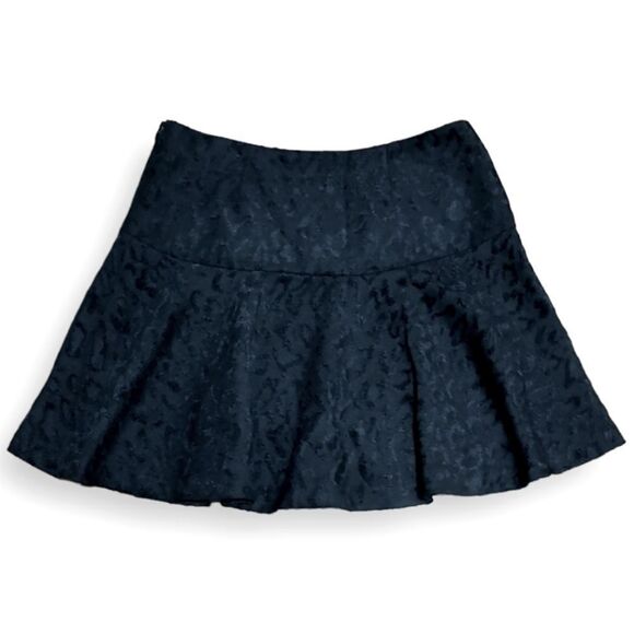 Vintage Free People Leopard Jaqard Black Fit & Flare Mini Skirt US M/L - Picture 1 of 7